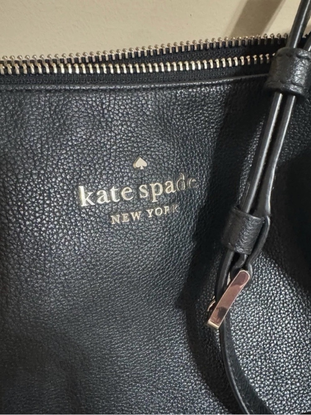 kate spade Black Pebbled Leather Tote with Gold Logo